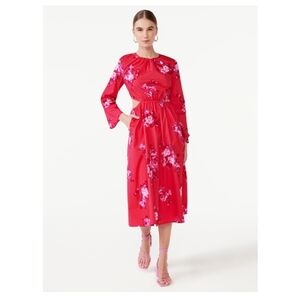 New, Burberry Orchid Floral Scoop Side Cut Midi Dress, size:XL